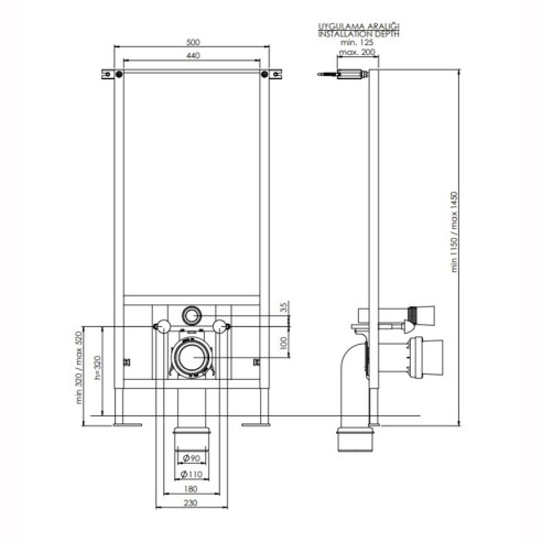 Структура за вграждане за стенна тоалетна чиния BOCCHI