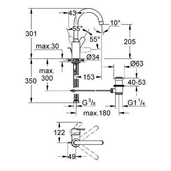 Смесител за кухня с висок чучур Eurostyle Cosmopolitan GROHE - 2