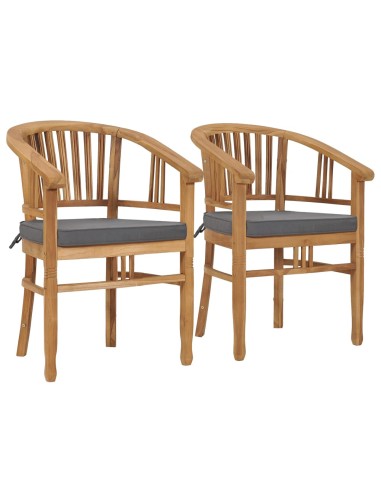 Градински столове с възглавници, 2 бр., тиково дърво масив - 1