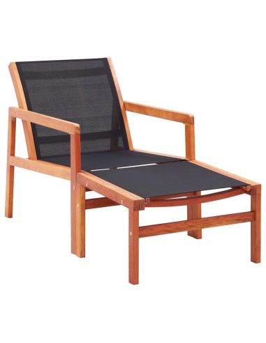 Градински стол с подложка за крака, евкалипт масив и textilene - 1