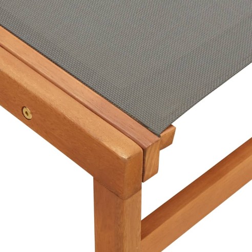 Градински стол с подложка за крака сив евкалипт масив textilene - 8