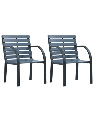 Градински столове, 2 бр., сиви, дърво - 1