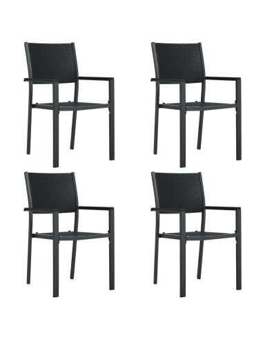 Градински столове, 4 бр., черни, пластмасов ратан - 1