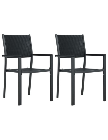 Градински столове, 2 бр., черни, пластмасов ратан - 1