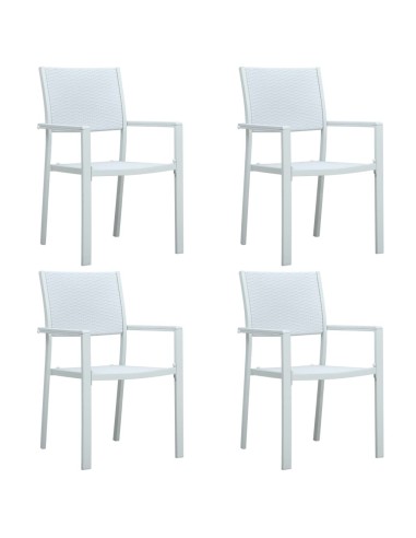 Градински столове, 4 бр., бели, пластмасов ратан - 1