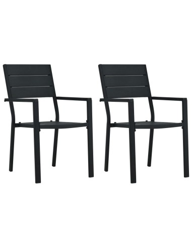 Градински столове, 2 бр., черни, HDPE, имитация на дърво - 1