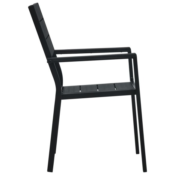 Градински столове, 2 бр., черни, HDPE, имитация на дърво - 4