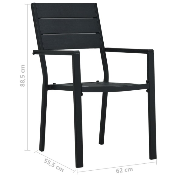 Градински столове, 2 бр., черни, HDPE, имитация на дърво - 9