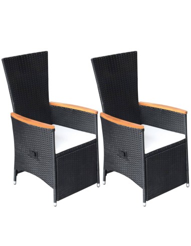 Накланящи се градински столове с възглавници 2 бр. полиратан черни - 1