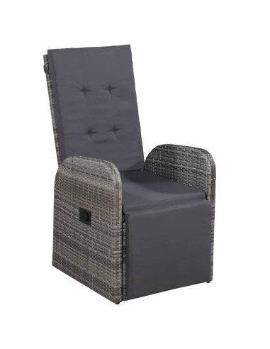 Накланящ се градински стол с възглавница, полиратан, сив - 1