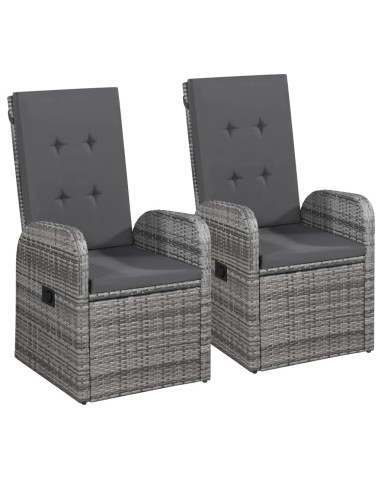Накланящи се градински столове с възглавници 2 бр. полиратан сиви - 1