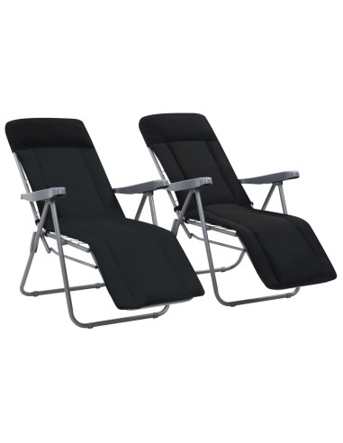 Сгъваеми градински столове с възглавници, 2 бр., черни - 1