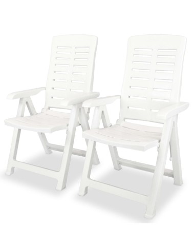 Градински столове, регулируеми, 2 бр., пластмаса, бели - 1