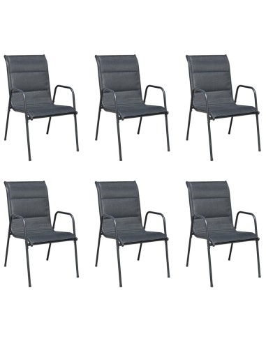 Стифиращи градински столове, 6 бр., стомана и Textilene, черни - 1