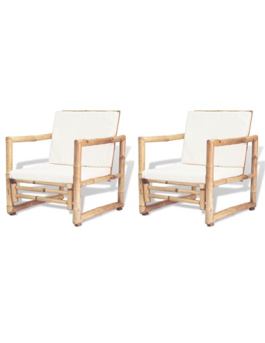 Градински столове с възглавници, 2 бр., полиратан, бамбук - 1