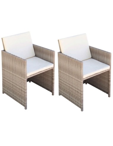 Градински столове с възглавници, 2 бр., полиратан, бежови - 1