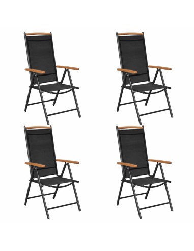 Сгъваеми градински столове, 4 бр., алуминий и Textilene, черни - 1