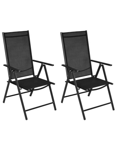 Сгъваеми градински столове, 2 бр., алуминий и Textilene, черни - 1
