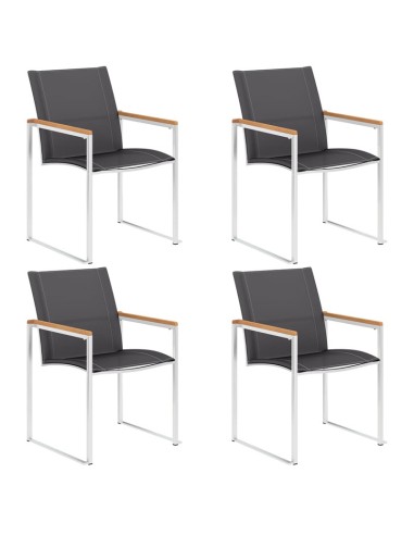 Градински столове, 4 бр., textilene и неръждаема стомана, сиви - 2