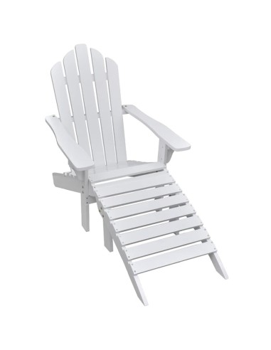 Градински стол с табуретка, дърво, бял - 1