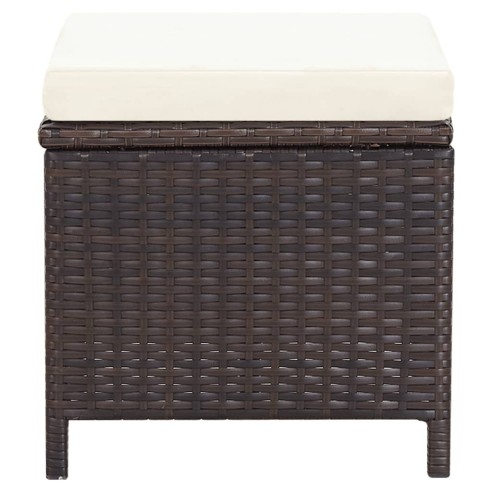 Комплект от 4 части градински стол и табуретка полиратан кафяво - 10