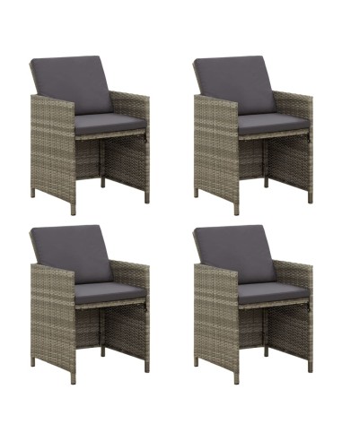 Градински столове с възглавници, 4 бр., полиратан, сиви - 1