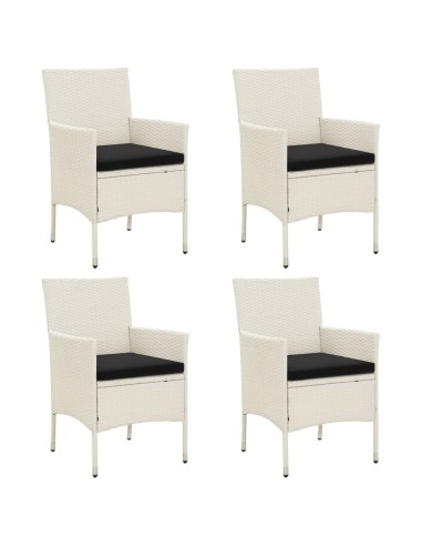 Градински столове с възглавници, 4 бр., полиратан, бели - 1