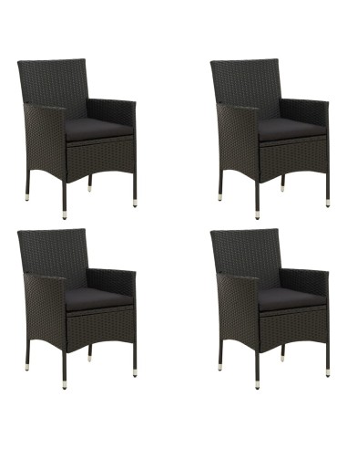 Градински столове с възглавници, 4 бр., полиратан, черни - 1