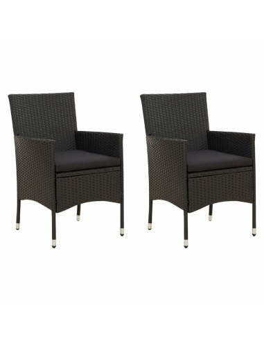 Градински столове с възглавници, 2 бр. 61 x 60, полиратан, черни - 1