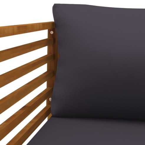 Градински стол с тъмносиви възглавници, акация масив - 5