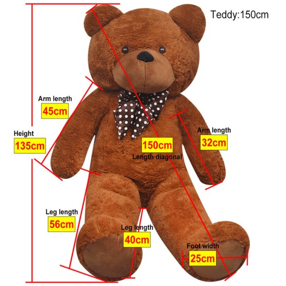 Плюшена играчка мече, XXL, кафява, 135 см