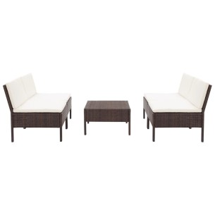 Градински комплект с възглавници, 5 части, кафяв полиратан - 1 2