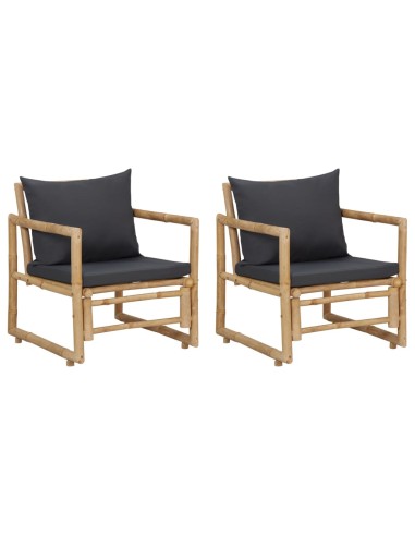 Градински столове с възглавници, 2 бр, бамбук - 1