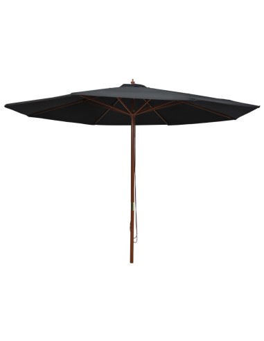 Градински чадър с дървен прът, 350 см, черен - 1