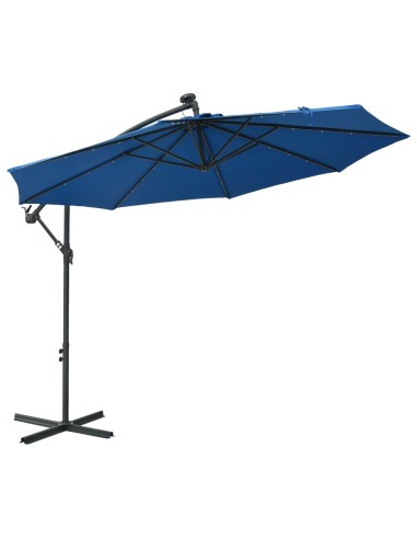 Градински чадър с LED осветление стоманен прът 300 см лазурен - 1