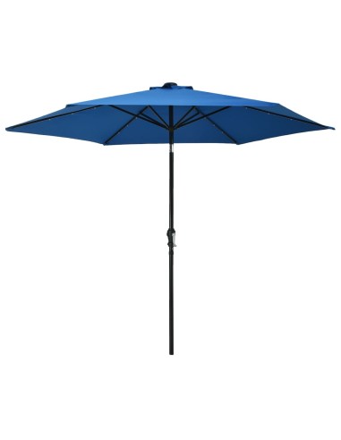 Градински чадър с LED лампички и стоманен прът, 300 см, син - 1