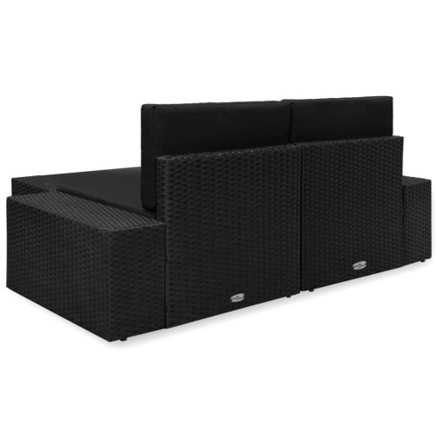 Градински комплект, 3 части, полиратан, черен - 4