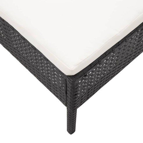 Градински комплект с кремави възглавници, 3 части, черен полиратан - 9