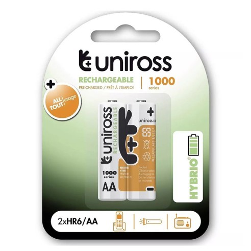 Акумулаторни батерии NiMH AA 1.2V 1000mAh UNIROSS 2бр. - 1