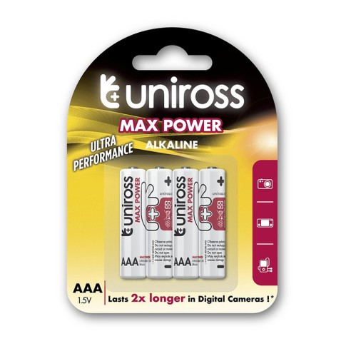 Алкални батерии Max Power AAA 1.5V 1100mAh UNIROSS 4бр. - 2