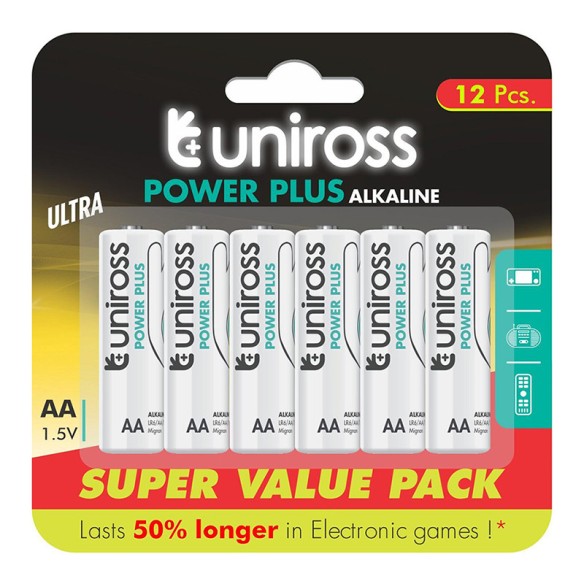 Алкални батерии Power Plus AA 1.5V 2200mAh UNIROSS 12бр. - 2