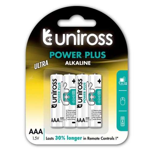 Алкални батерии Power Plus AAA 1.5V 1000mAh UNIROSS 4бр. - 2