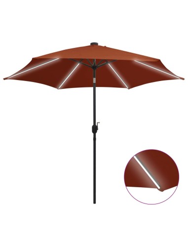 Чадър с LED светлини и алуминиев прът, 300 см, теракота - 1