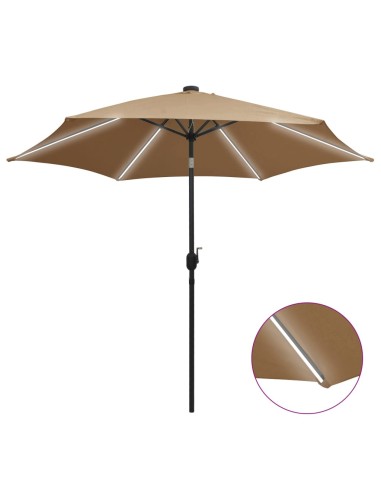Чадър с LED светлини и алуминиев прът, 300 см, таупе - 1
