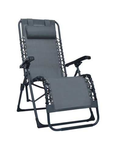 Сгъваем стол-шезлонг, сив, textilene - 1