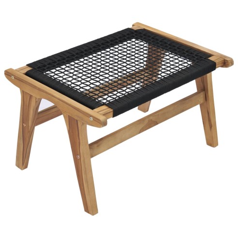 Шезлонг с подложка за крака, тиково дърво масив, въже - 11