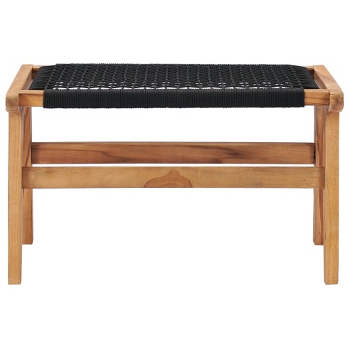 Шезлонг с подложка за крака, тиково дърво масив, въже - 12