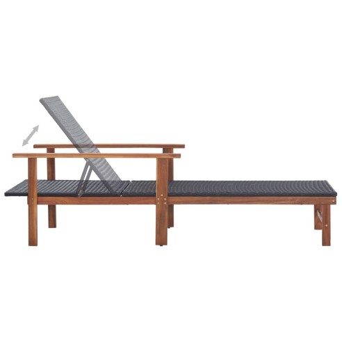 Шезлонг, полиратан и акация масив, черен - 5