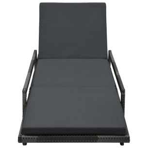Шезлонг с шалте, полиратан, сив 74 x 196 x 41,5 см - 1 2
