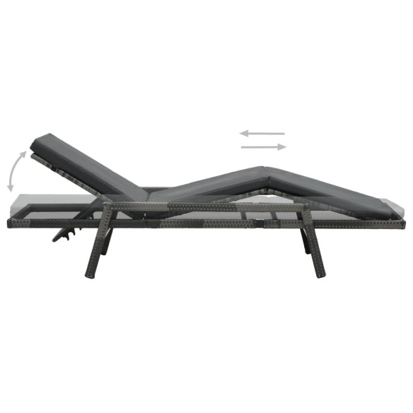 Шезлонг с шалте, полиратан, сив 74 x 196 x 41,5 см - 3